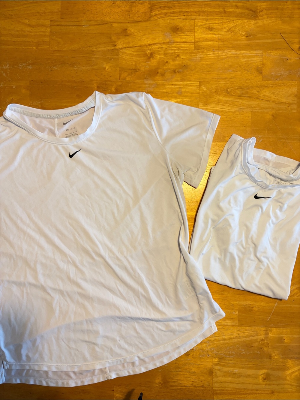 2 Nike White Short Sleeve Dri-FIT Tee with Black Swoosh